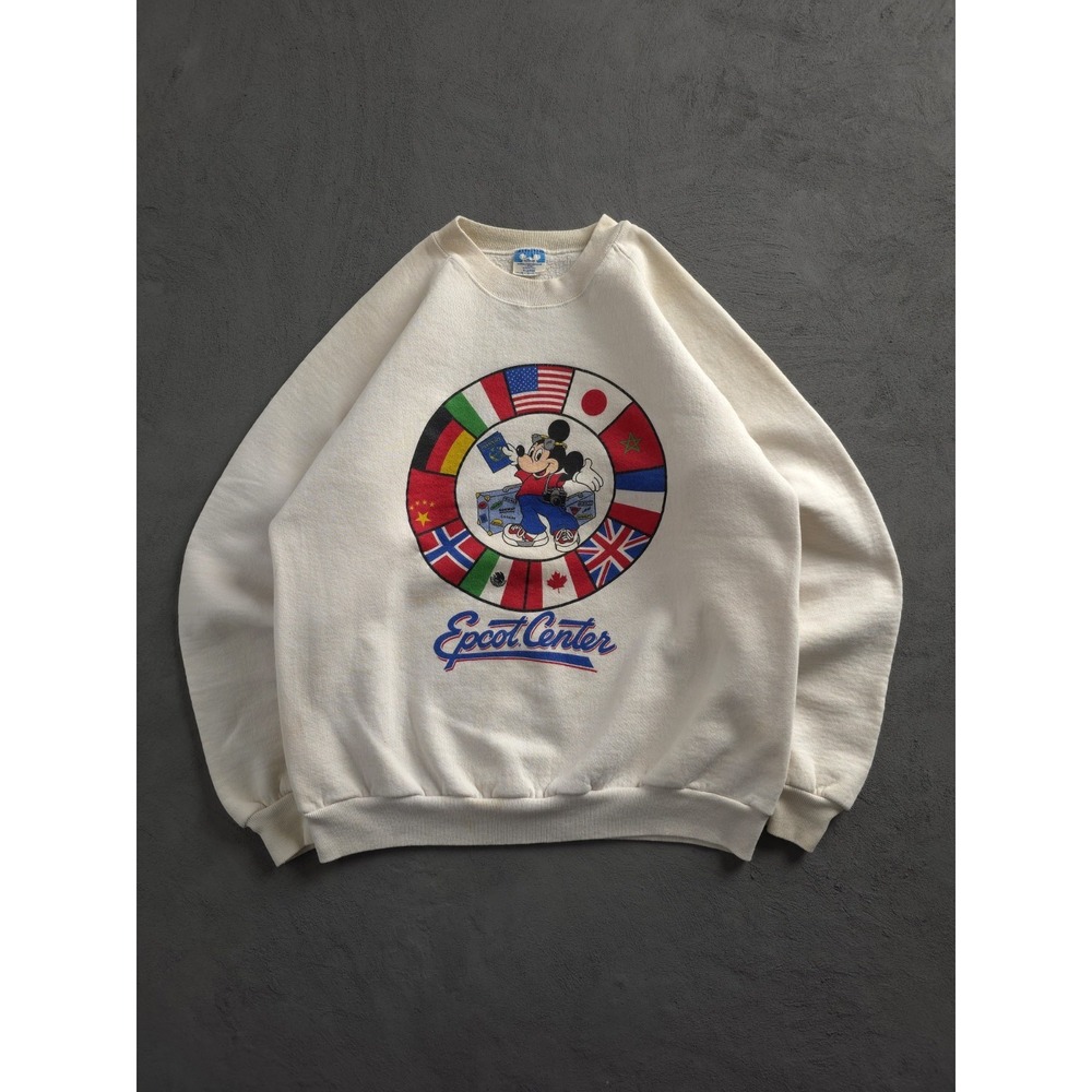 Vintage 1980s Mickey Mouse Epcot‎ Center Disney White Crewneck Sweatshirt XL